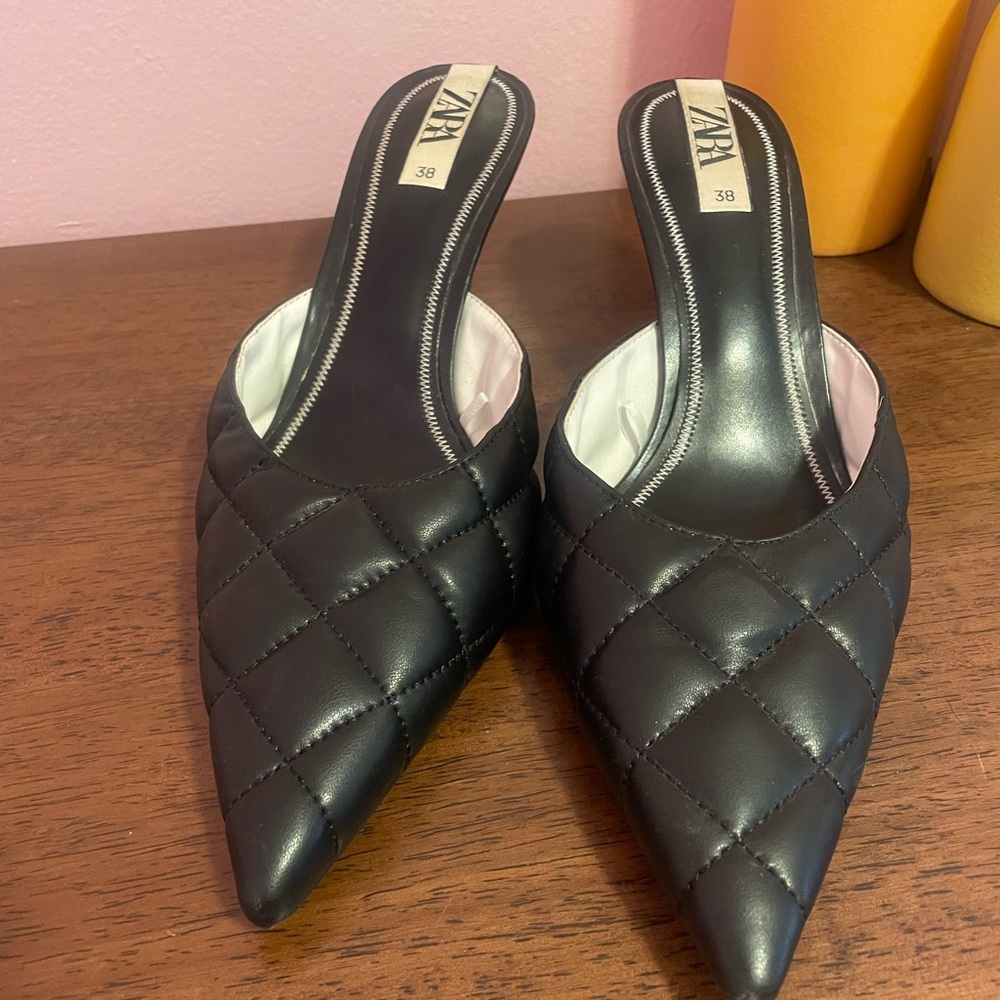Zara Quilted Black Mules for Women